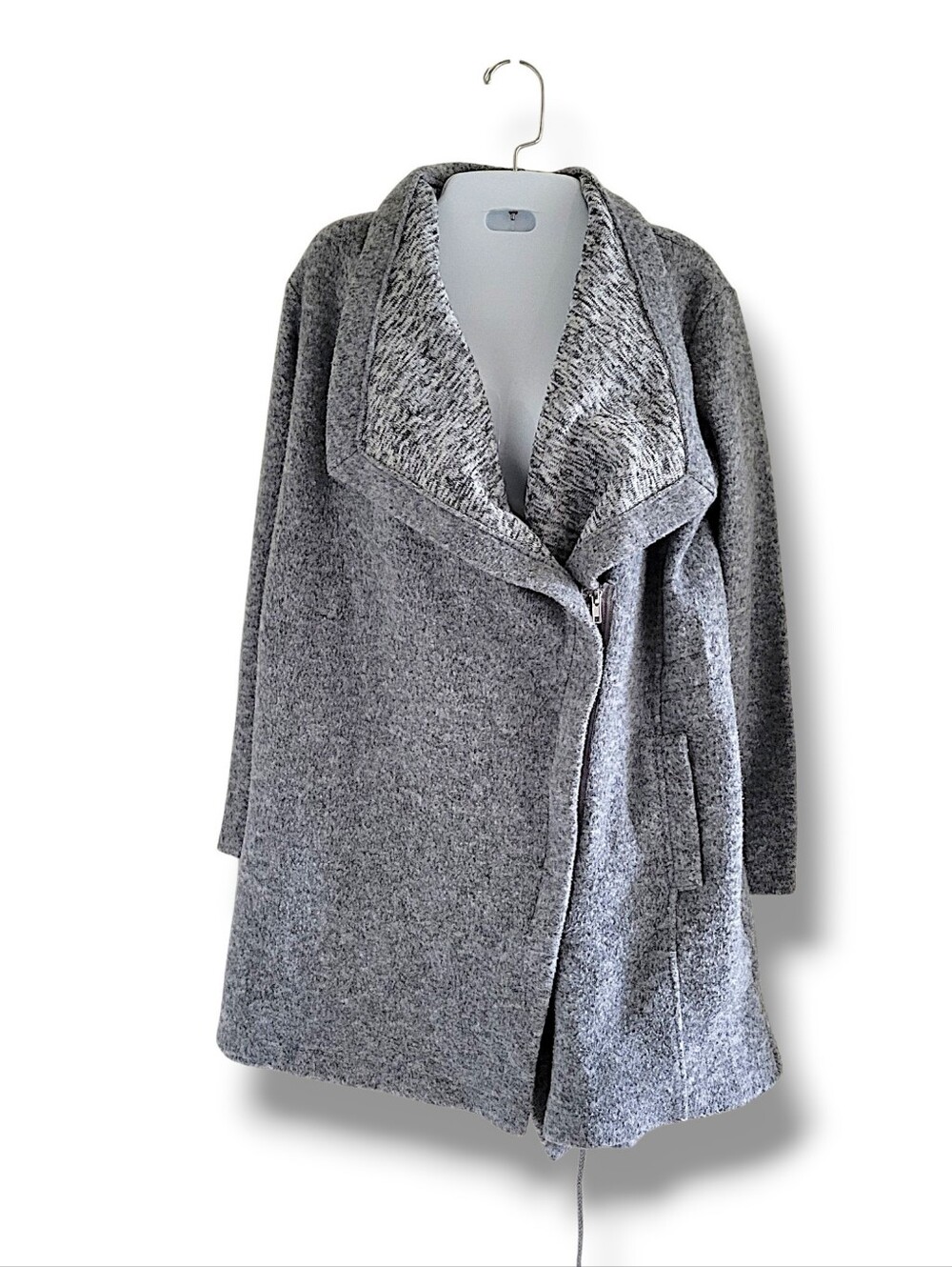 BB Dakota Gray Draped Waterfall Collar Moto Coat Jacket Size S